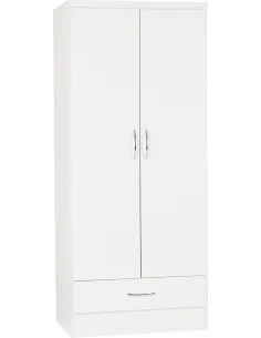 Nevada 2 Door 1 Drawer Wardrobe - White | Murphy Furniture