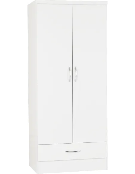 Nevada 2 Door 1 Drawer Wardrobe - White | Murphy Furniture