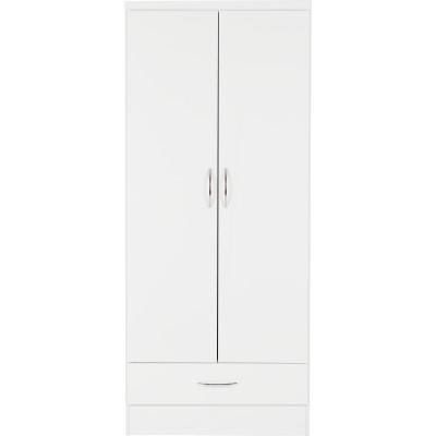 Nevada 2 Door 1 Drawer Wardrobe - White | Murphy Furniture