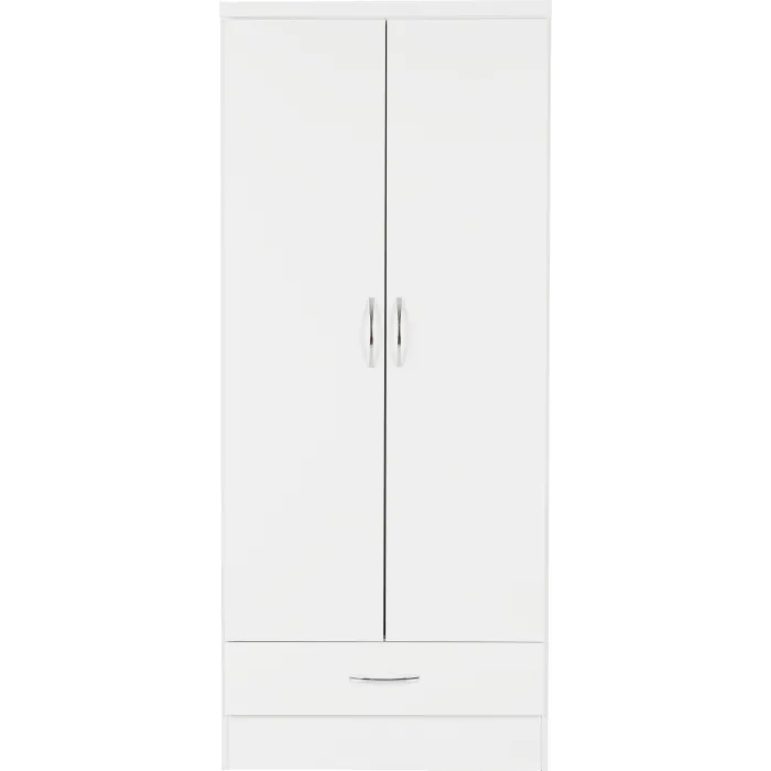 Nevada 2 Door 1 Drawer Wardrobe - White | Murphy Furniture
