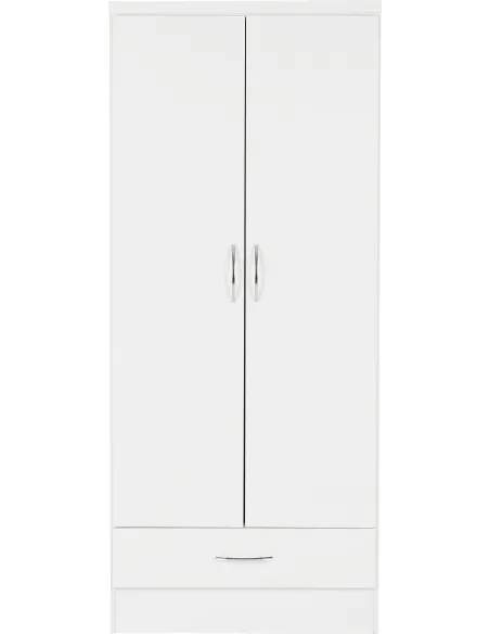 Nevada 2 Door 1 Drawer Wardrobe - White | Murphy Furniture