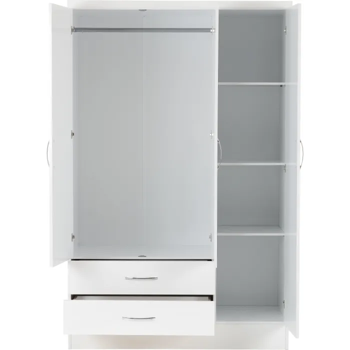 Nevada 3 Door 2 Drawer Wardrobe - White | Murphy Furniture