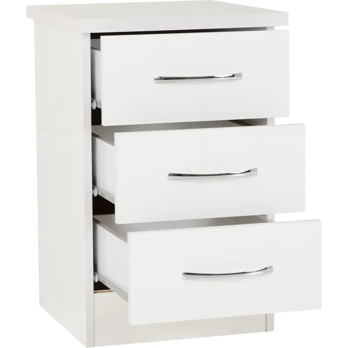 Nevada 3 Drawer Bedside Locker - White G | Murphy Furniture