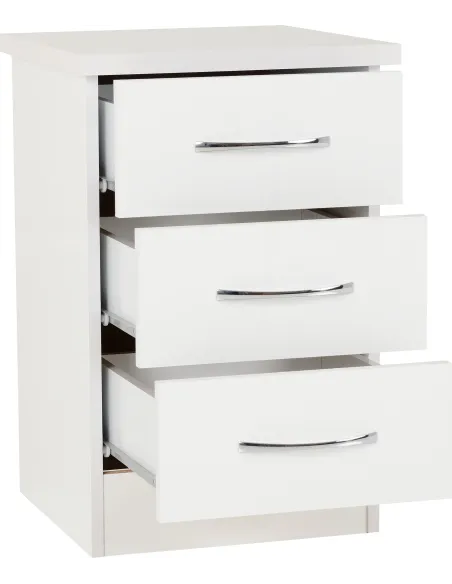 Nevada 3 Drawer Bedside Locker - White G | Murphy Furniture