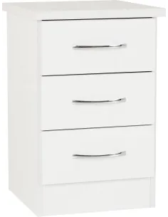 Nevada 3 Drawer Bedside Locker - White G | Murphy Furniture