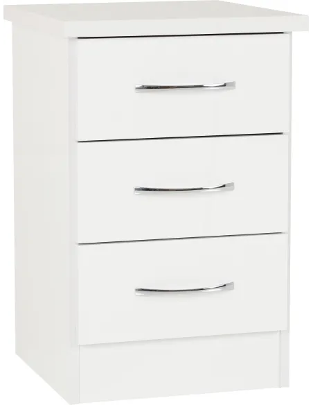 Nevada 3 Drawer Bedside Locker - White G | Murphy Furniture