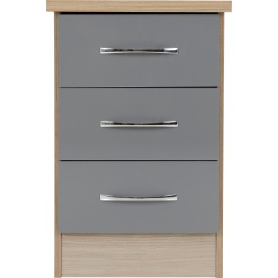 Nevada 3 Drawer Bedside Locker - Grey Gl | Murphy Furniture