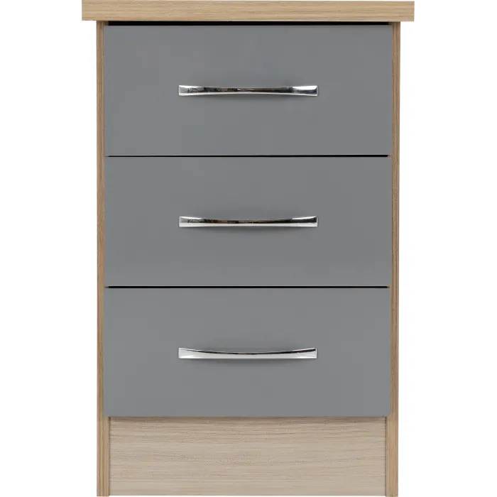Nevada 3 Drawer Bedside Locker - Grey Gl | Murphy Furniture