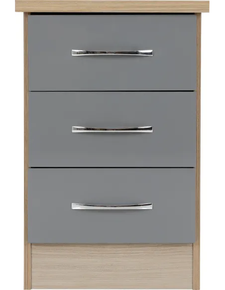 Nevada 3 Drawer Bedside Locker - Grey Gl | Murphy Furniture