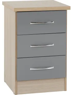 Nevada 3 Drawer Bedside Locker - Grey Gl | Murphy Furniture