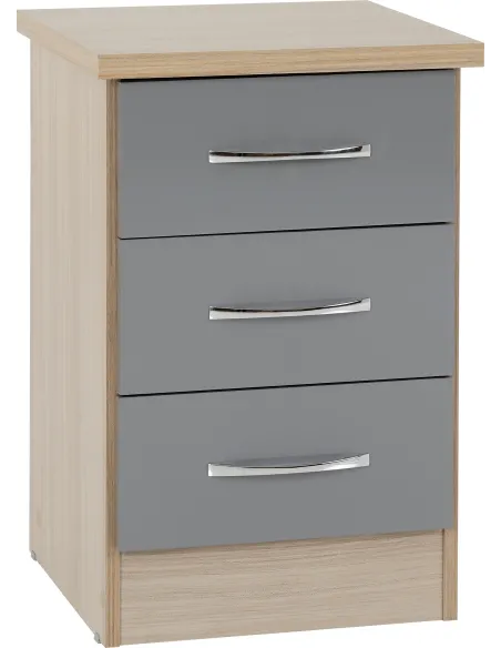 Nevada 3 Drawer Bedside Locker - Grey Gl | Murphy Furniture