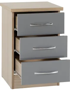 Nevada 3 Drawer Bedside Locker - Grey Gl | Murphy Furniture 2