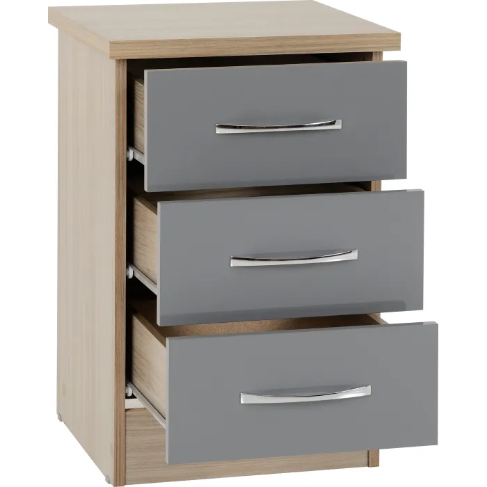 Nevada 3 Drawer Bedside Locker - Grey Gl | Murphy Furniture