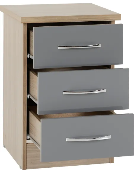 Nevada 3 Drawer Bedside Locker - Grey Gl | Murphy Furniture