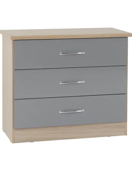 Nevada 3 Drawer Chest - Grey Gloss/Light | Murphy Furniture