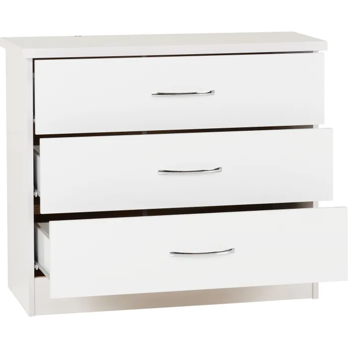 Nevada 3 Drawer Chest - White Gloss | Murphy Furniture