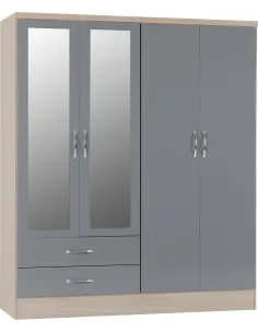 Nevada 4 Door 2 Drawer Wardrobe - Grey G | Murphy Furniture