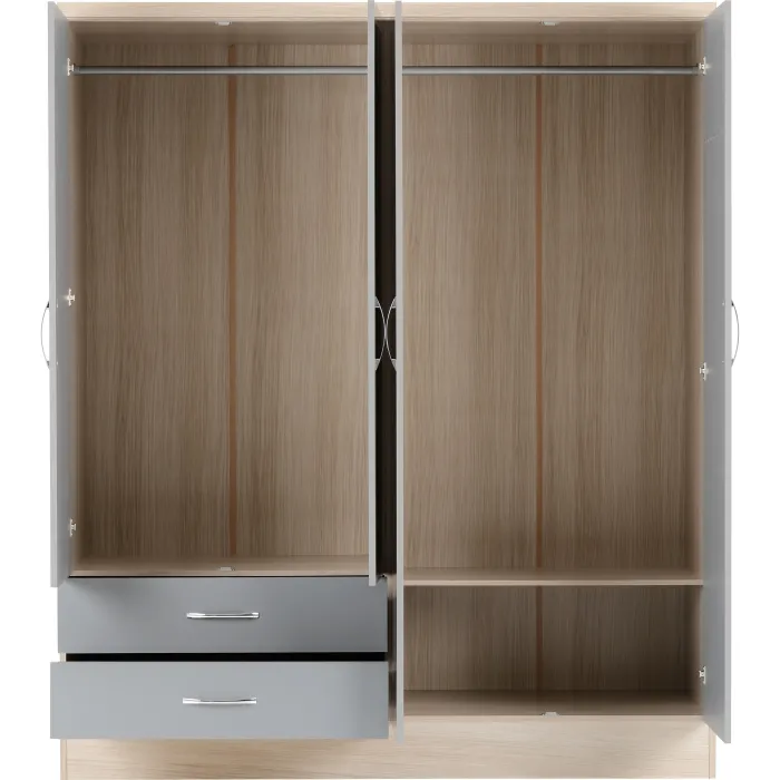 Nevada 4 Door 2 Drawer Wardrobe - Grey G | Murphy Furniture