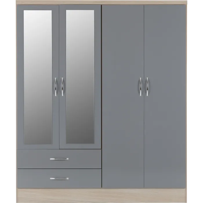 Nevada 4 Door 2 Drawer Wardrobe - Grey G | Murphy Furniture