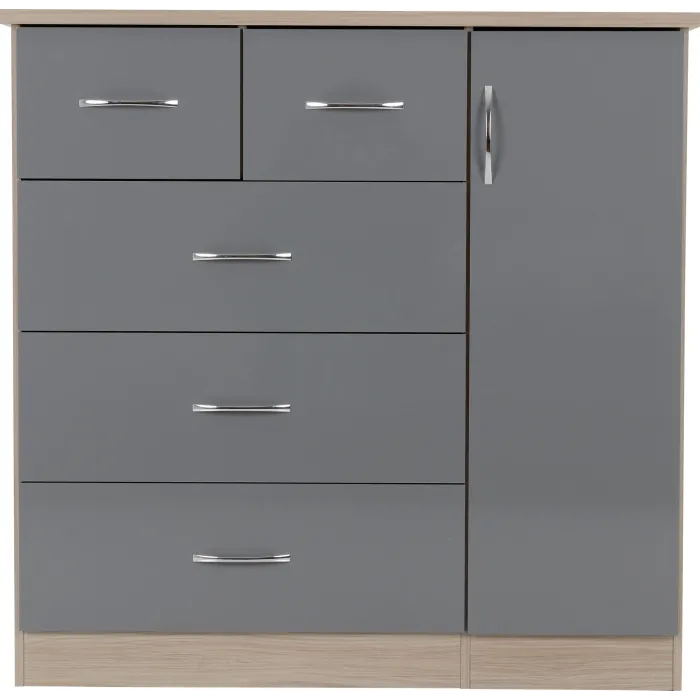 Nevada 5 Drawer Low Wardrobe - Grey Glos | Murphy Furniture
