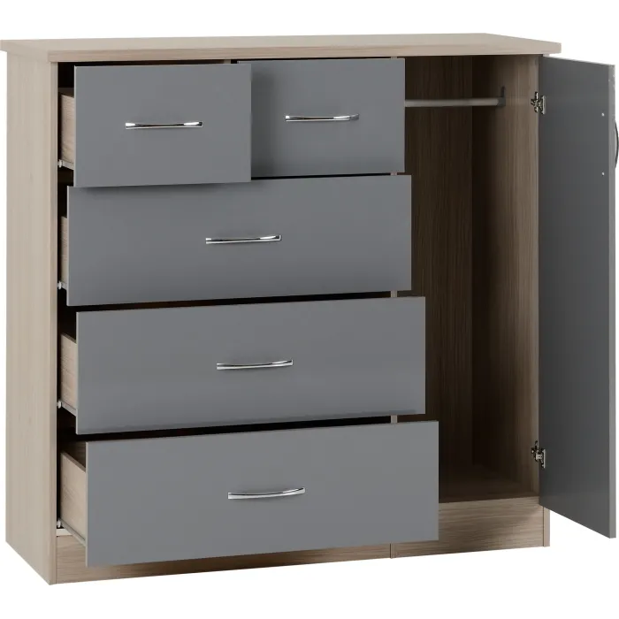 Nevada 5 Drawer Low Wardrobe - Grey Glos | Murphy Furniture