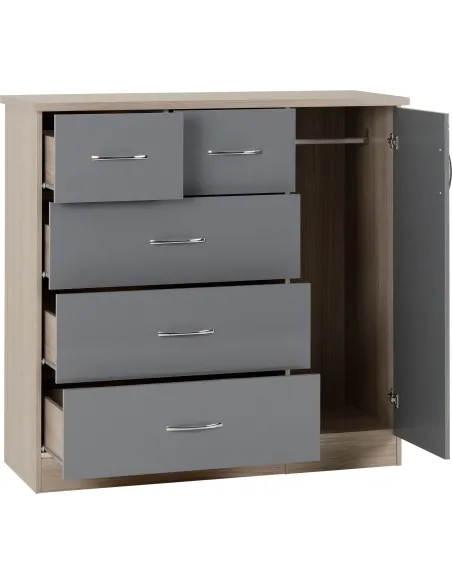 Nevada 5 Drawer Low Wardrobe - Grey Glos | Murphy Furniture