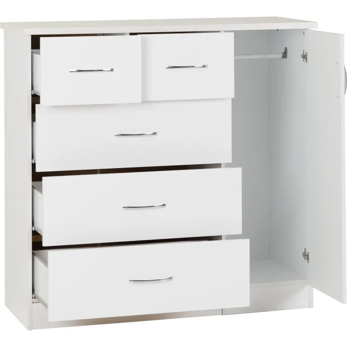 Nevada 5 Drawer Low Wardrobe - White Glo | Murphy Furniture