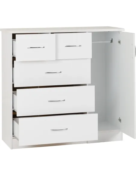 Nevada 5 Drawer Low Wardrobe - White Glo | Murphy Furniture