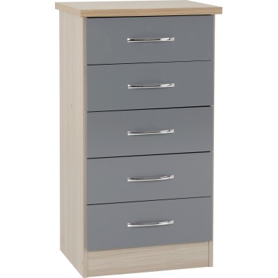 Nevada 5 Drawer Narrow Chest - Grey Glos | Murphy Furniture