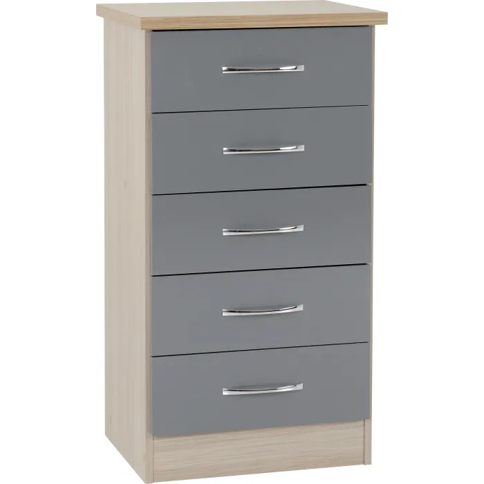 Nevada 5 Drawer Narrow Chest - Grey Glos | Murphy Furniture