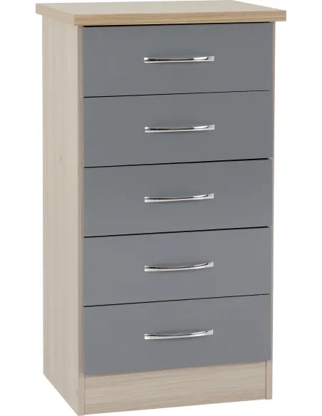 Nevada 5 Drawer Narrow Chest - Grey Glos | Murphy Furniture