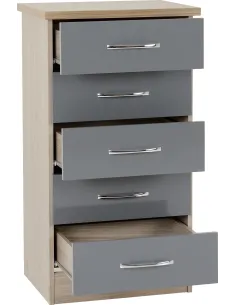 Nevada 5 Drawer Narrow Chest - Grey Glos | Murphy Furniture 2