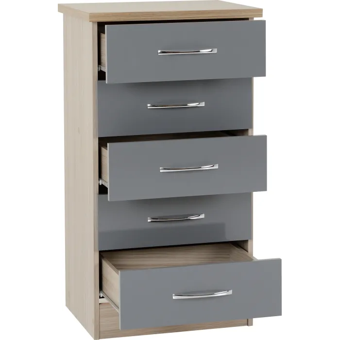 Nevada 5 Drawer Narrow Chest - Grey Glos | Murphy Furniture