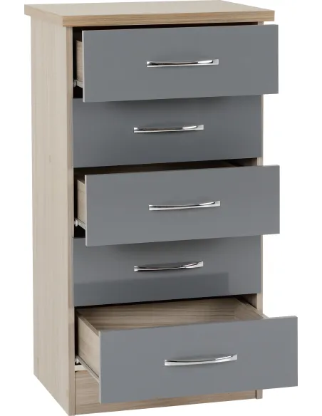 Nevada 5 Drawer Narrow Chest - Grey Glos | Murphy Furniture