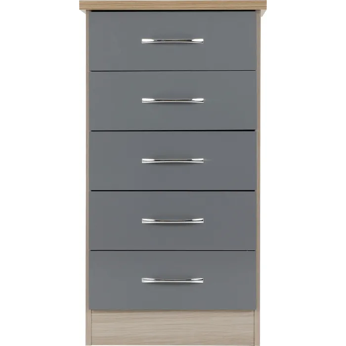 Nevada 5 Drawer Narrow Chest - Grey Glos | Murphy Furniture