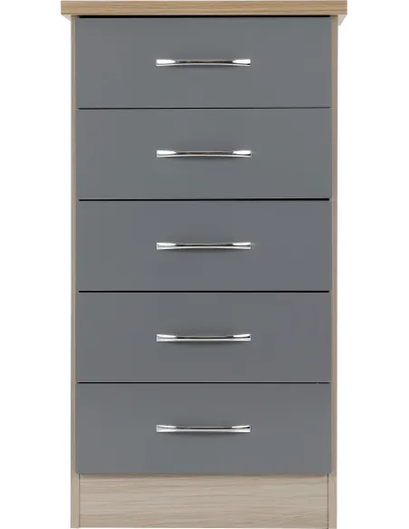 Nevada 5 Drawer Narrow Chest - Grey Glos | Murphy Furniture