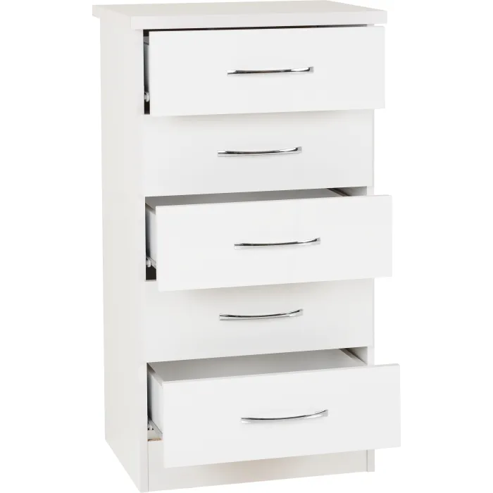 Nevada 5 Drawer Narrow Chest - White Glo | Murphy Furniture