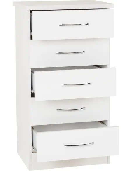 Nevada 5 Drawer Narrow Chest - White Glo | Murphy Furniture