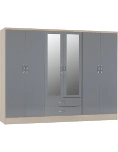 Nevada 6 Door 2 Drawer Wardrobe - Grey G | Murphy Furniture