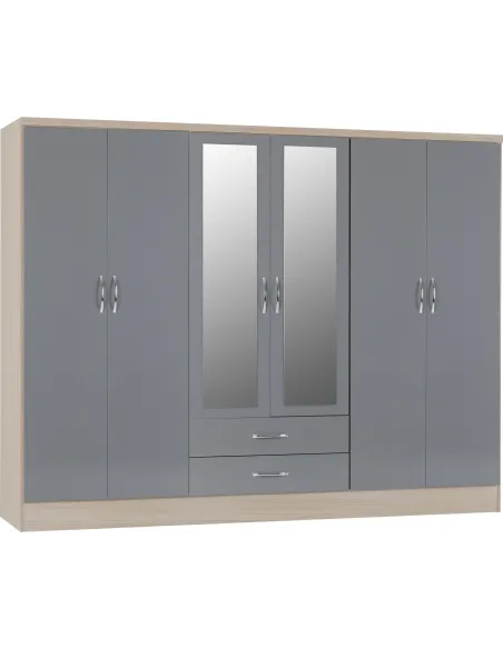 Nevada 6 Door 2 Drawer Wardrobe - Grey G | Murphy Furniture