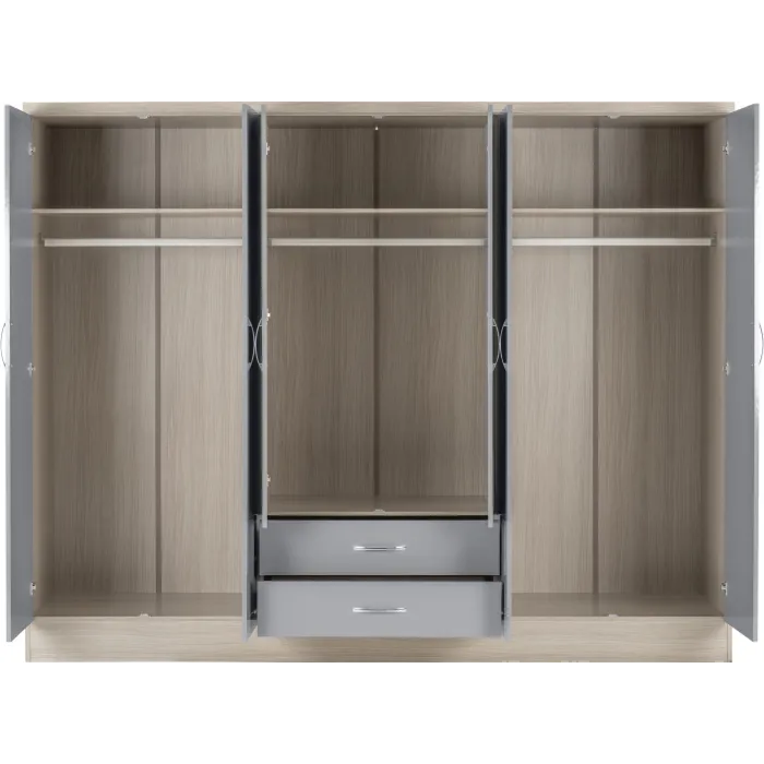 Nevada 6 Door 2 Drawer Wardrobe - Grey G | Murphy Furniture