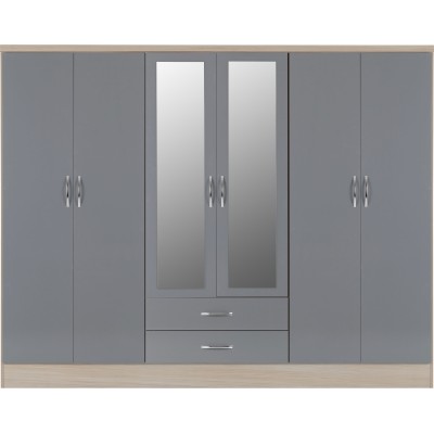 Nevada 6 Door 2 Drawer Wardrobe - Grey G | Murphy Furniture