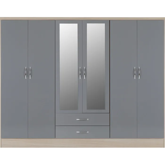 Nevada 6 Door 2 Drawer Wardrobe - Grey G | Murphy Furniture