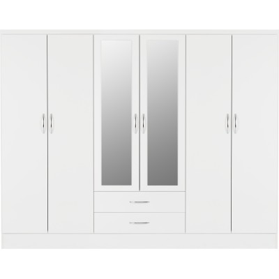 Nevada 6 Door 2 Drawer Wardrobe - White | Murphy Furniture