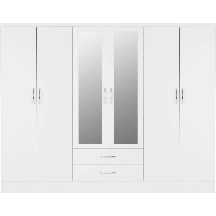 Nevada 6 Door 2 Drawer Wardrobe - White | Murphy Furniture