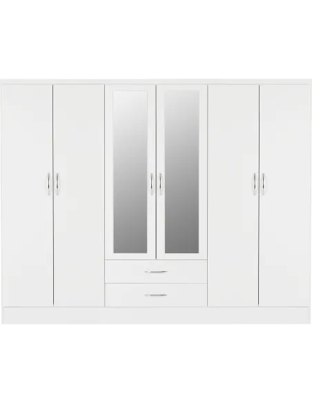 Nevada 6 Door 2 Drawer Wardrobe - White | Murphy Furniture
