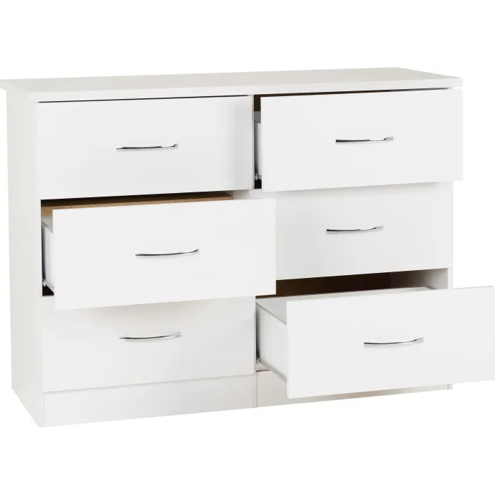 Nevada 6 Drawer Chest - White Gloss | Murphy Furniture