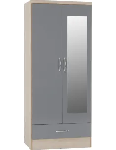 Nevada Mirrored 2 Door Wardrobe - Grey G | Murphy Furniture