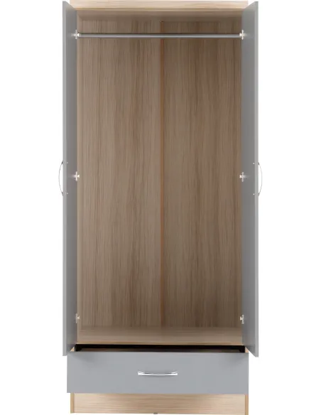 Nevada Mirrored 2 Door Wardrobe - Grey G | Murphy Furniture