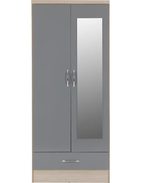 Nevada Mirrored 2 Door Wardrobe - Grey G | Murphy Furniture
